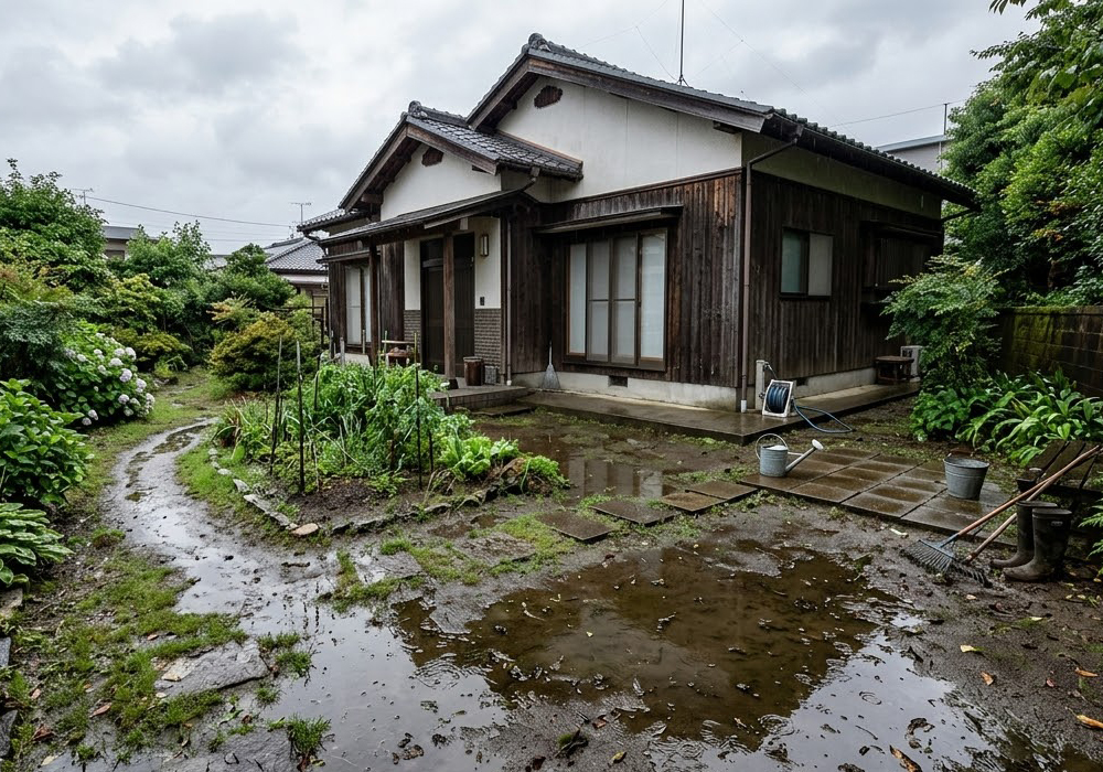 庭やアプローチに水たまりができる